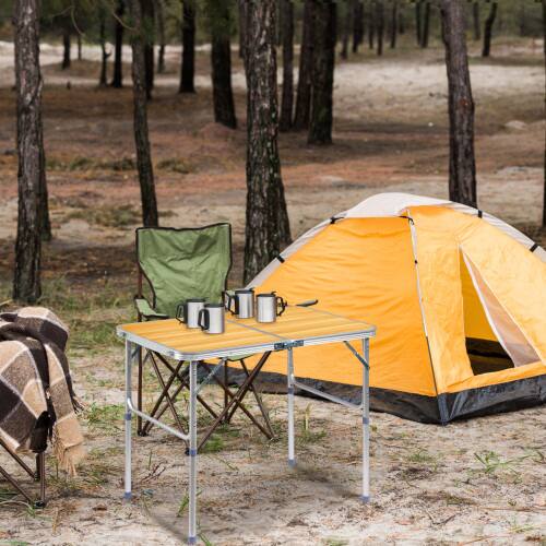 Alt View 5. Winado - 3FT Portable Folding Camping Table Aluminum with Adjustable Height, Carrying Handle Lightweight for Picnic Party Outdoor - Natural.