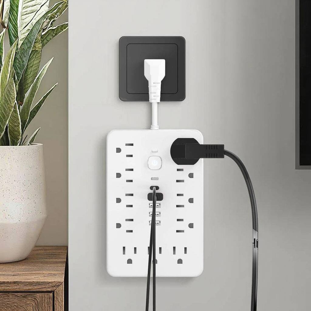 Alt View 1. Cluzine - 14-in-1 Multi-Function Power Strip, Multi-Outlet Surge Protector with USB PD Fast Charging for Home & Office - White.