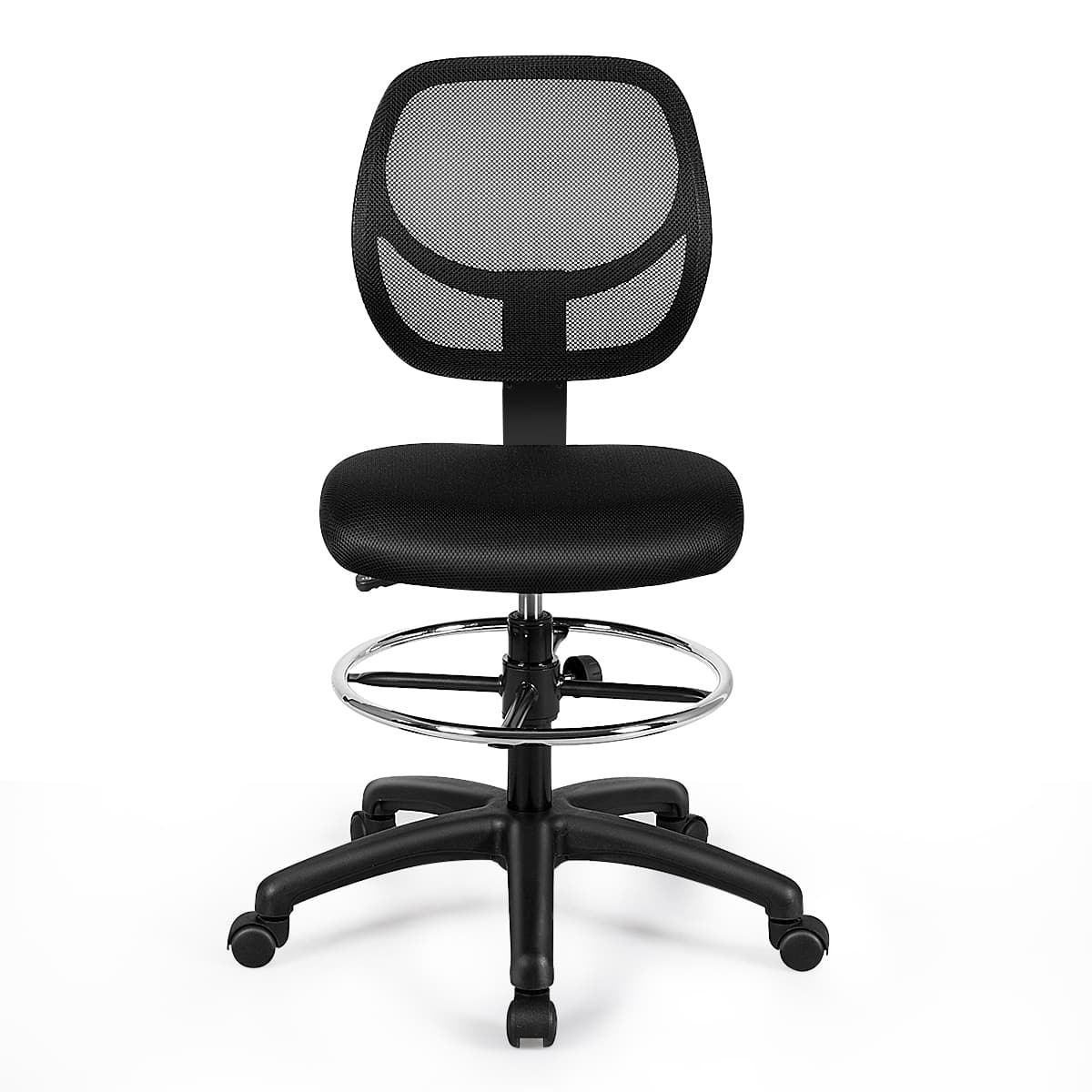 Alt View 20. Costway - Mid-Back Armless Mesh Drafting Chair with Adjustable Height and Footrest - Black.