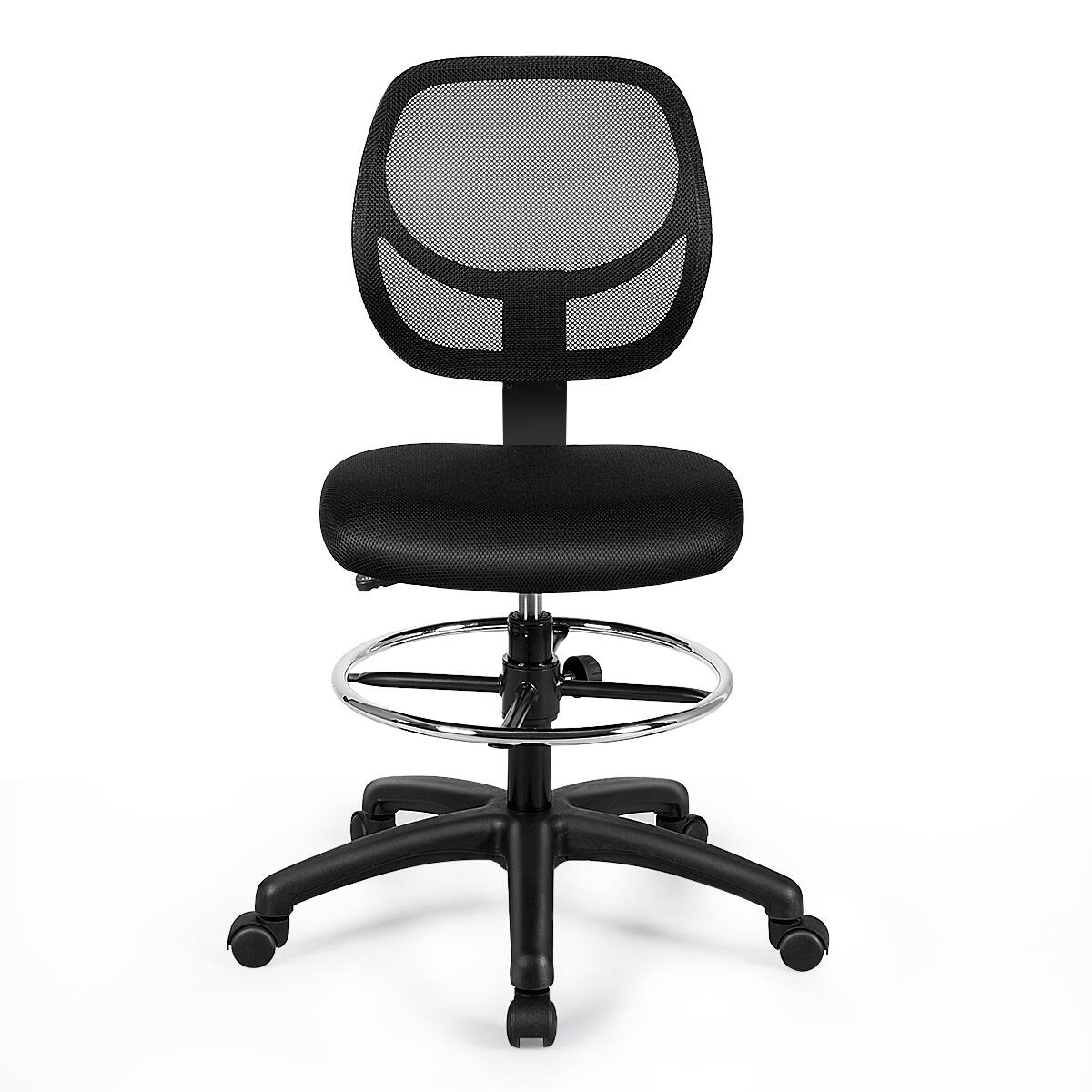 Alt View 20. Costway - Mid-Back Armless Mesh Drafting Chair with Adjustable Height and Footrest - Black.