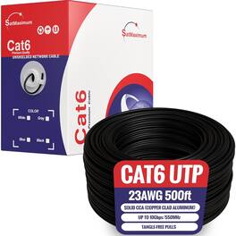 Cables Direct Online - CAT6 Cable 500ft Pull Box Solid Ethernet LAN UTP Cable 23AWG 550Mhz Network CCA Copper Clad Aluminum Wire Bulk Black
