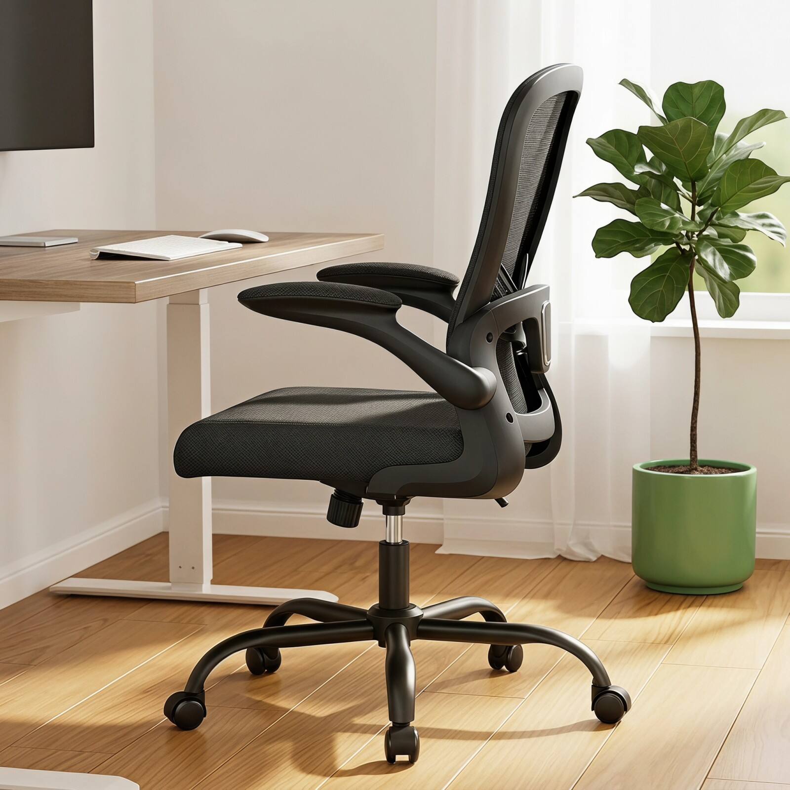 Angle. Marsail - Ergonomic Mesh Office Chair, Marsail Adjustable Lumbar Support Computer Desk Chair, Flip-Up Armrests, 90°-115° Reclining - Black.