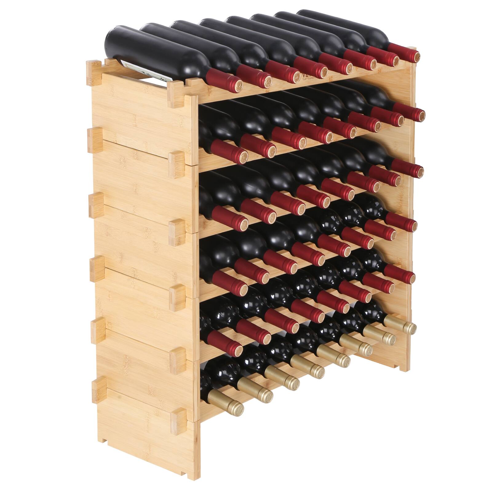 Front. VEVOR - 48 Bottle Stackable Modular Wine Rack, 6-Tier Solid Bamboo Wood Storage Racks - Natural Color.