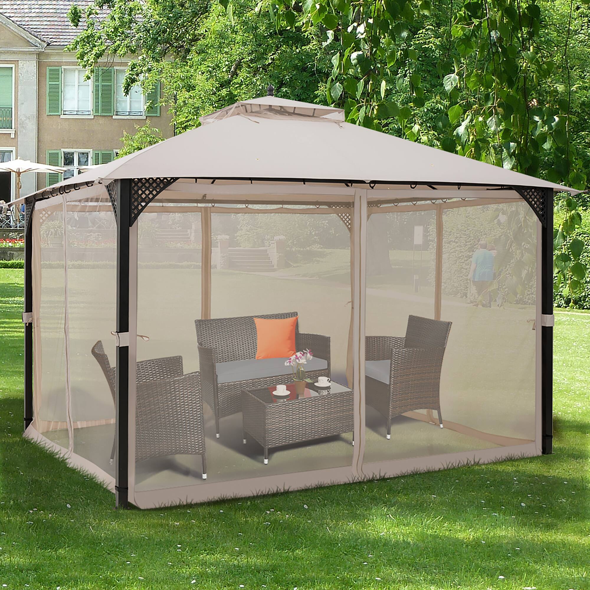 Alt View 3. Costway - Costway 12' x 10' Outdoor Patio Gazebo Canopy Shelter Double Top Sidewalls Netting - Beige.