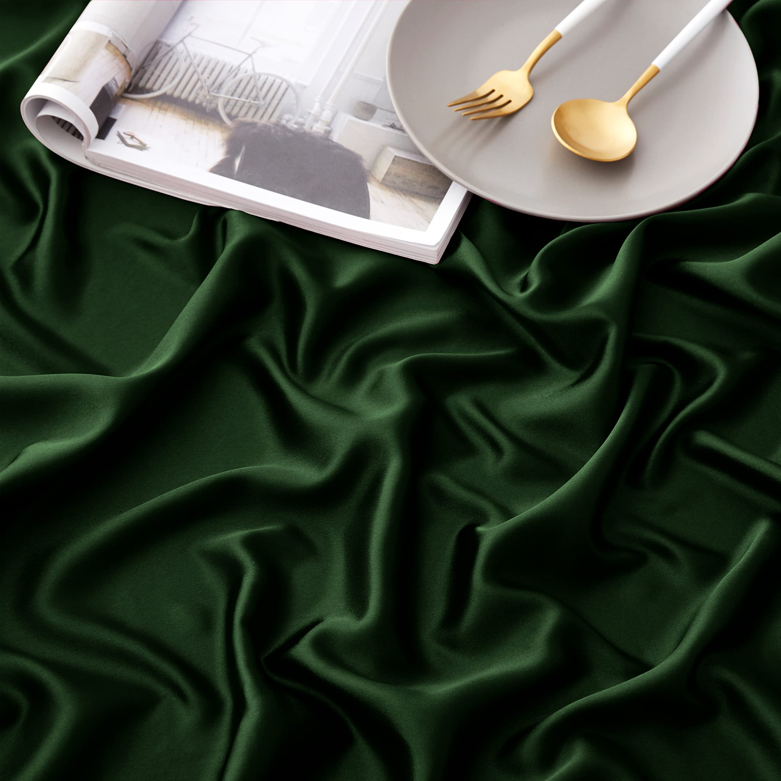 Alt View 3. Stylel Star - 6 Piece Satin Sheet Set Queen Size Luxury Silky & Soft Green Bed With 16" Deep Pocket  1 Fitted Flat 4 Pillowcases - Emerald Green-Queen.