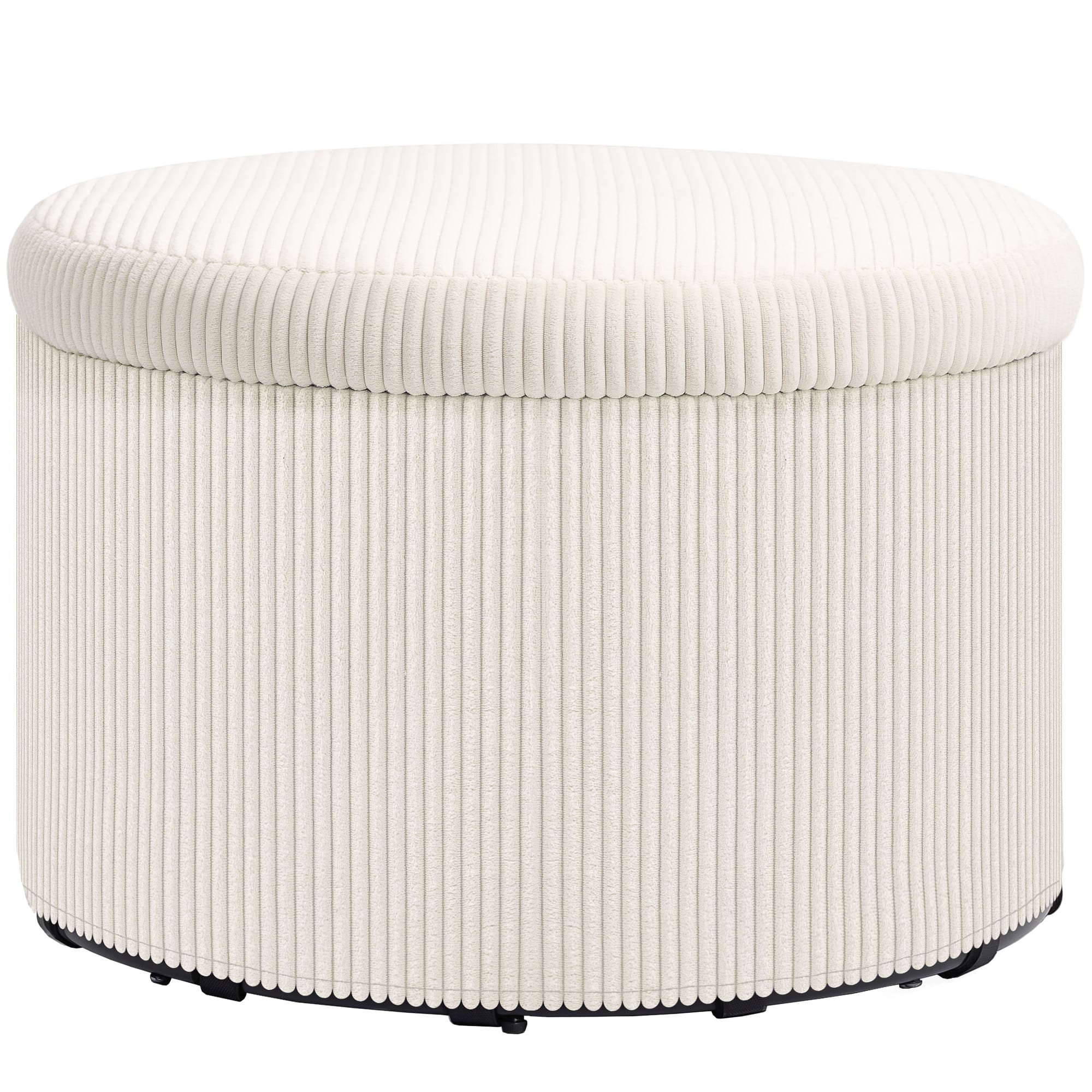 Homcom - Storage Ottoman with Lid, 24 In Round Pouf Ottoman with Storage, Upholstered Corduroy Foot Rest Stool for Living Room - Beige