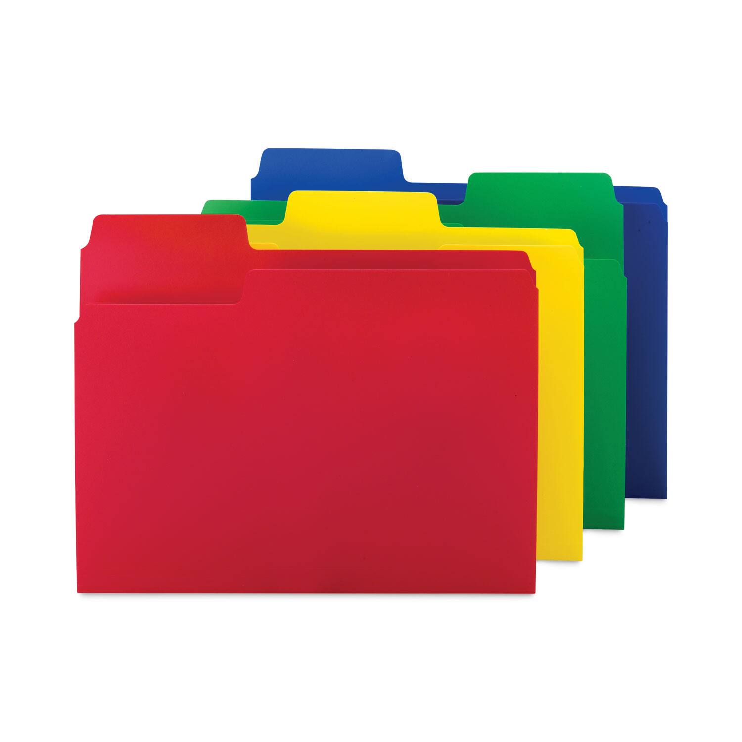 Back. Smead Manufacturing - SuperTab Top Tab File Folders, 1/3-Cut Tabs: Assorted, Letter Size, 0.75" Expansion, Polypropylene, 12/Pack.