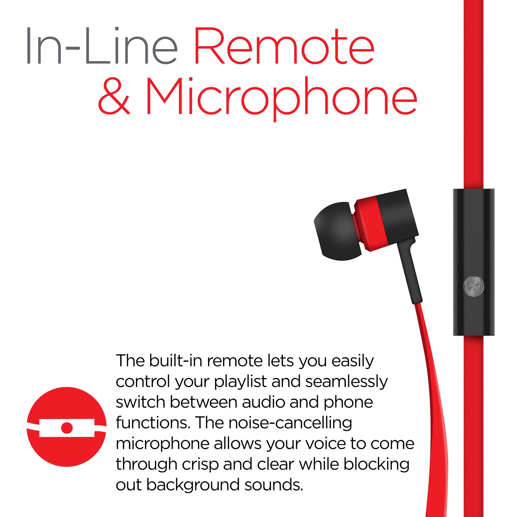 In-Line Remote & Microphone

The built-in remote lets you easily control your playlist and seamlessly switch between audio and phone functions. The noise-cancelling microphone allows your voice to come through crisp and clear while blocking out background sounds.