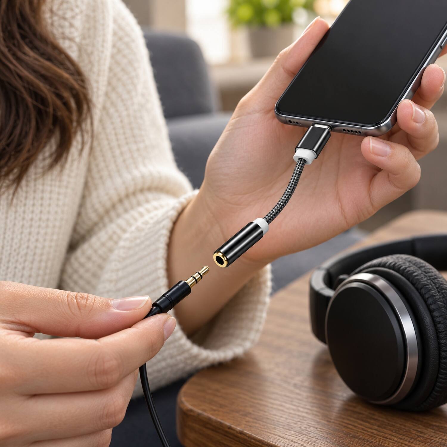 Left. Sanoxy - USB-C to 3.5mm Audio Adapter Black Silver High Speed Data Transfer Cable Adapter Durable - Black.