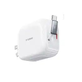 TORRAS - FlexLine 35W Retractable Wall Charger, Stepless 3.3ft Built-in USB-C Cable,Dual-Port GaN Retractable Charger