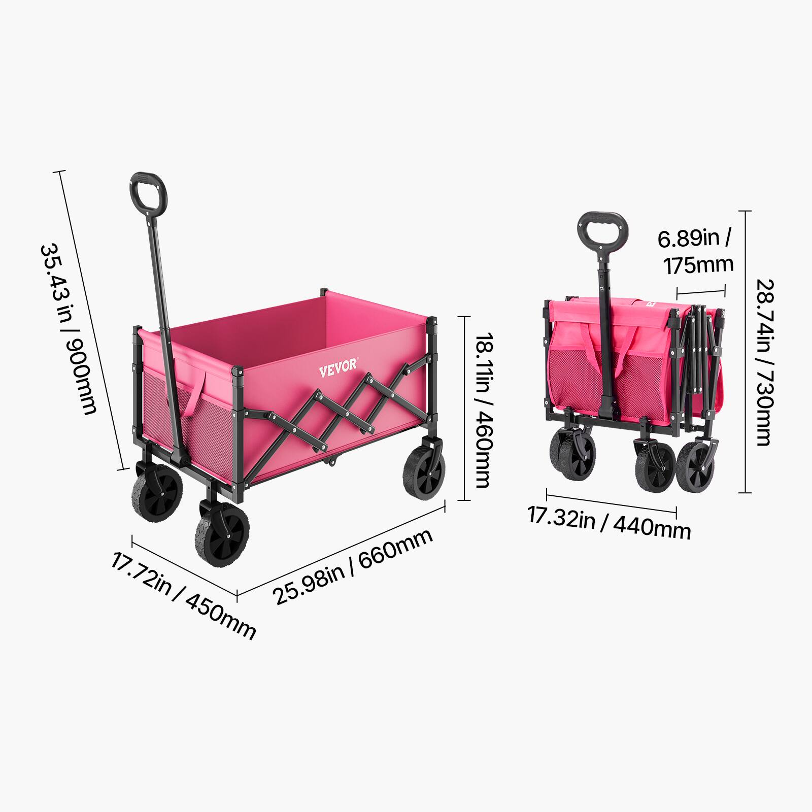 35.43 in/900mm, 660mm, 72in, 25.98in, 450mm, 18.11in, 175mm, 28.74in/730mm, 17.32in, 440mm