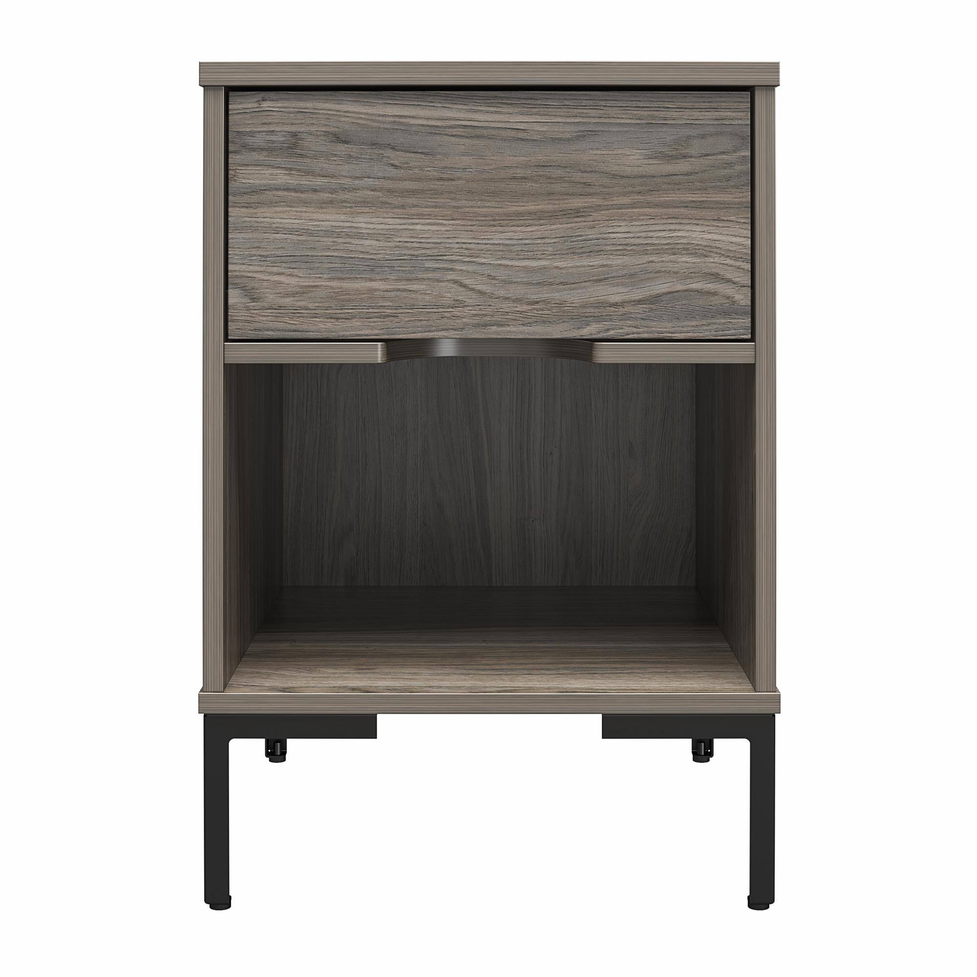 Left. Aukfa - Industrial Nightstand - Engineered Wood & Metal, Spacious Drawer & Open Storage, Wall Anchor Kit - Oak.