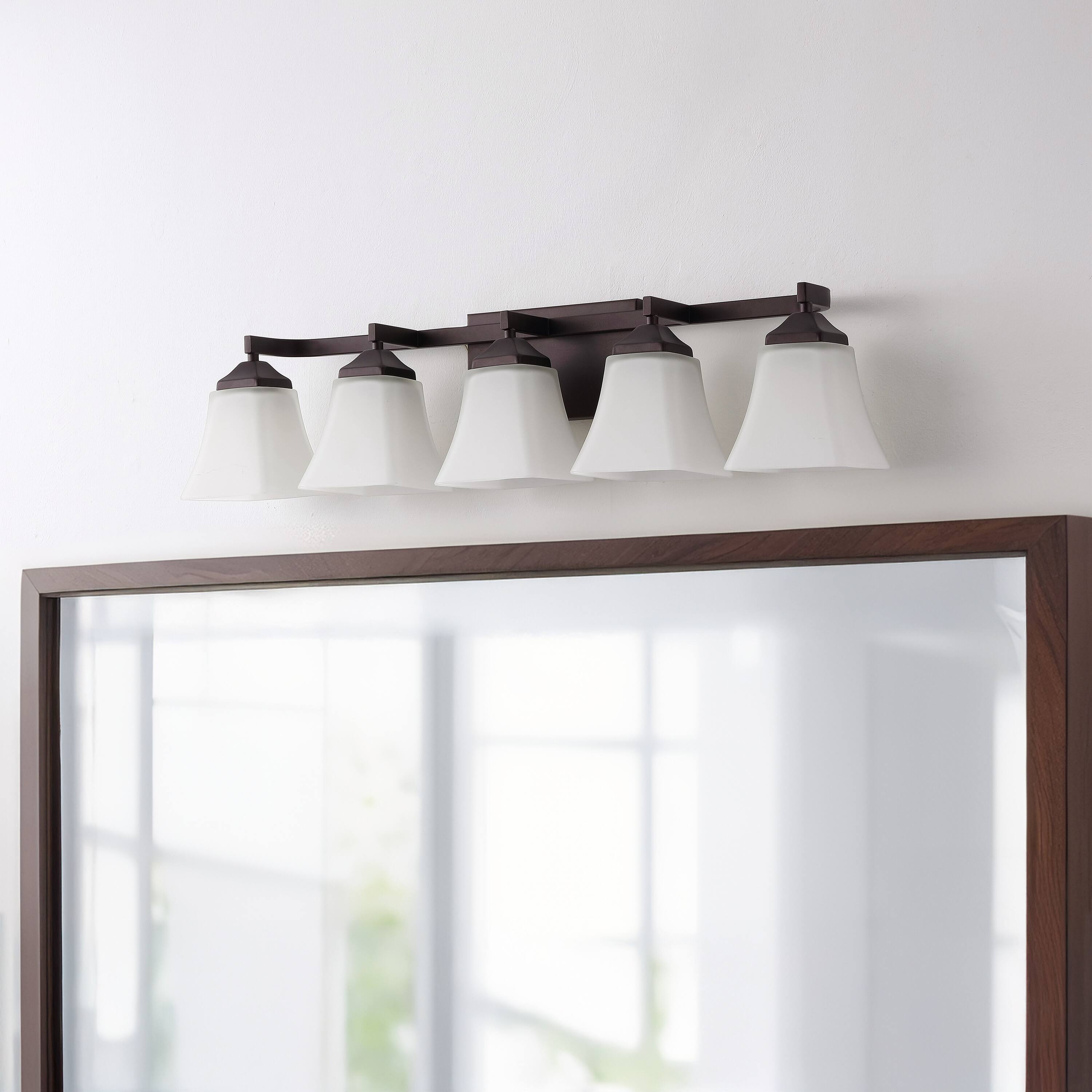 Alt View 5. Jonathan Y - Staunton 32.5" 5-Light Farmhouse Cottage Metal LED Vanity Light with Frosted Glass Shades, Oil Rubbed Bronze - Oil Rubbed Bronze.