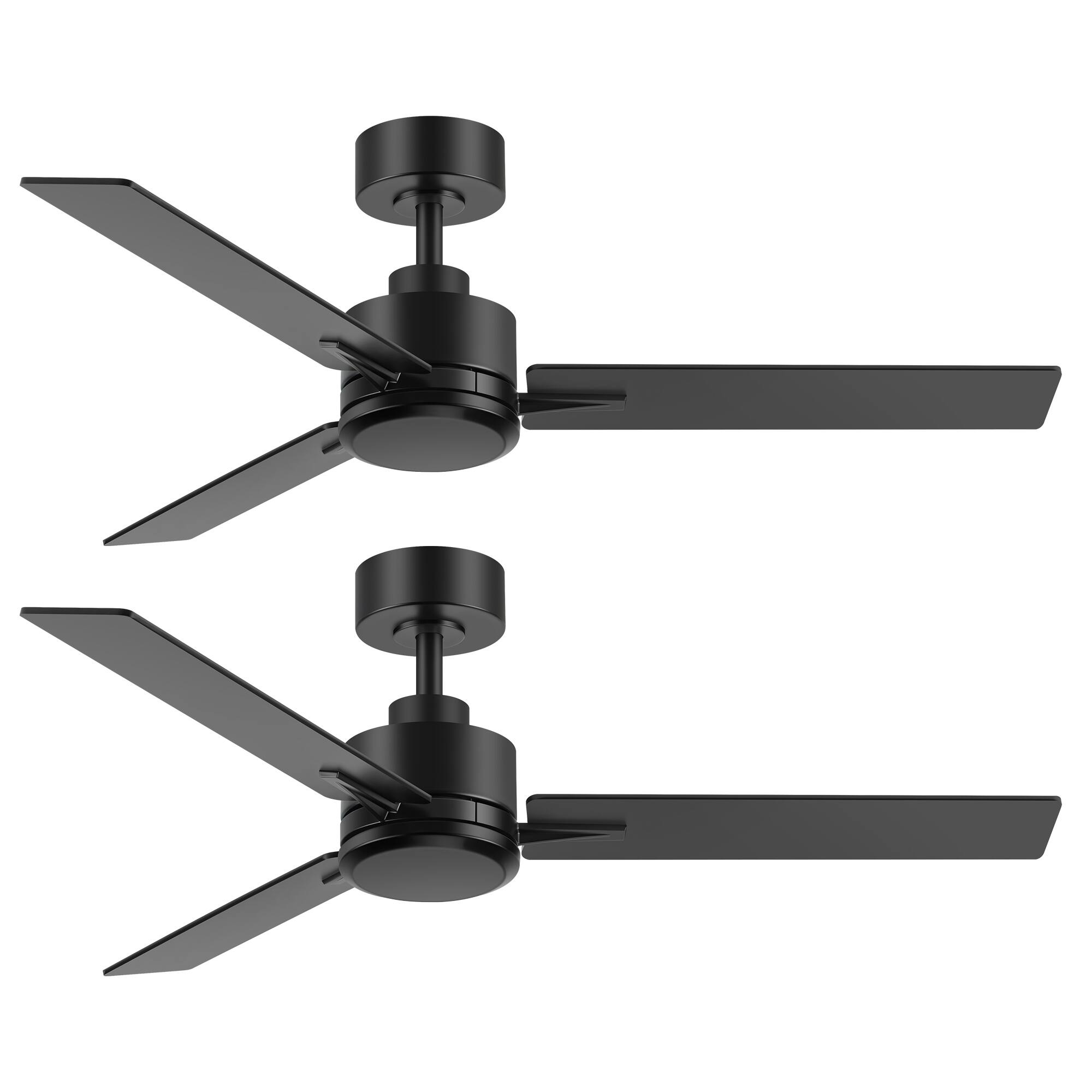 Angle. Breezary - 48-Inch Indoor Ceiling Fan with Remote, 3 Plywood Blades, 6-Speed DC Motor, 5'' Downrod, LED/No Light, Single or 2-Pack - Black-2 Pack (Without Light).