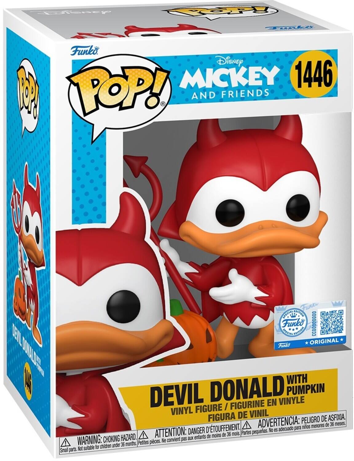 Disney MICKEY 1446 A M POP! F AND FRIENDS BEN DONALD  Funk SPLCIAL  EDITION Funko CCO0D00000 FTAN FRITYON ORIGINAL Furks WITH DEVIL DONALD EN VINYLE PUMPKIN FIGURE I FIGURINE VINYL DE VINIL FIGURA ADVERTENCIA: PELIGRO DE ASFIXIA. menores de 36 meses. TOUFFEMENT. adecuado para nios ATTENTION: DANGER D Partes pequeas. No es moins de 36 mois. HAZARD. aux enfants de WARNING: CHOKING Petites pieces. Ne convient pas for children under 36 months, Snall parts. Not sutable