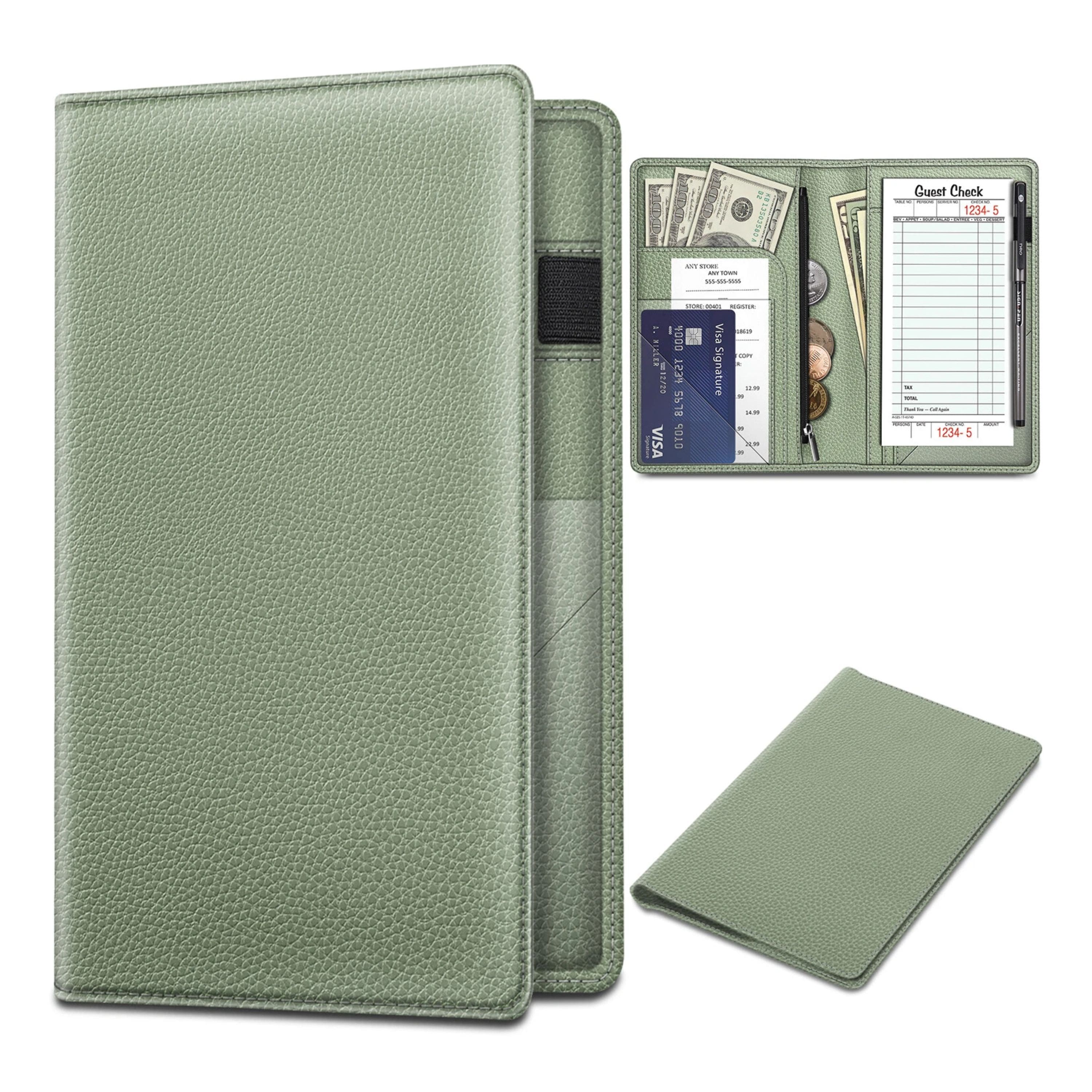 Kitcheniva - Organizer Wallet With Zipper Pocket & Card Holder Server Book For Waitress Waiter - Sage Green price history on PriceWatchPro