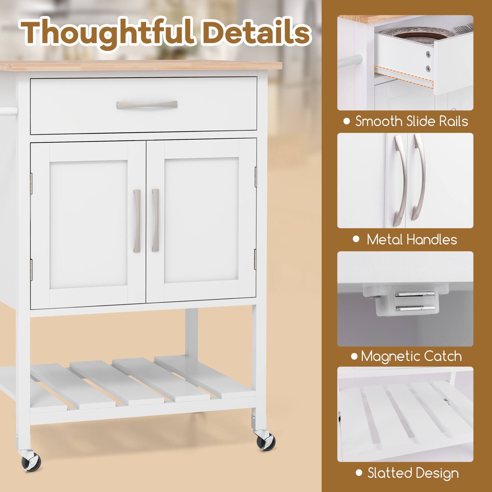 Thoughtful Details

Smooth Slide Rails
Metal Handles
Magnetic Catch
Slatted Design