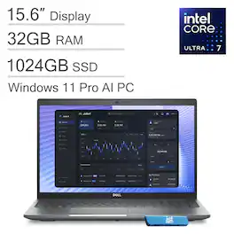 Dell - Precision 3590 15.6'' FHD Workstation AI PC Laptop - Intel Core Ultra 7 with 32GB Memory - 1TB SSD - Windows 11 Pro - Gray