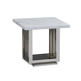 Best Quality Furniture - marble top end table with a silver color stainless steel base - White