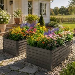RYHNUYNE - 8x4x2 FT Woodgrain Galvanized Raised Garden Bed Set of 2 for Vegetables, Flowers, Herbs and Fruits - Walnut