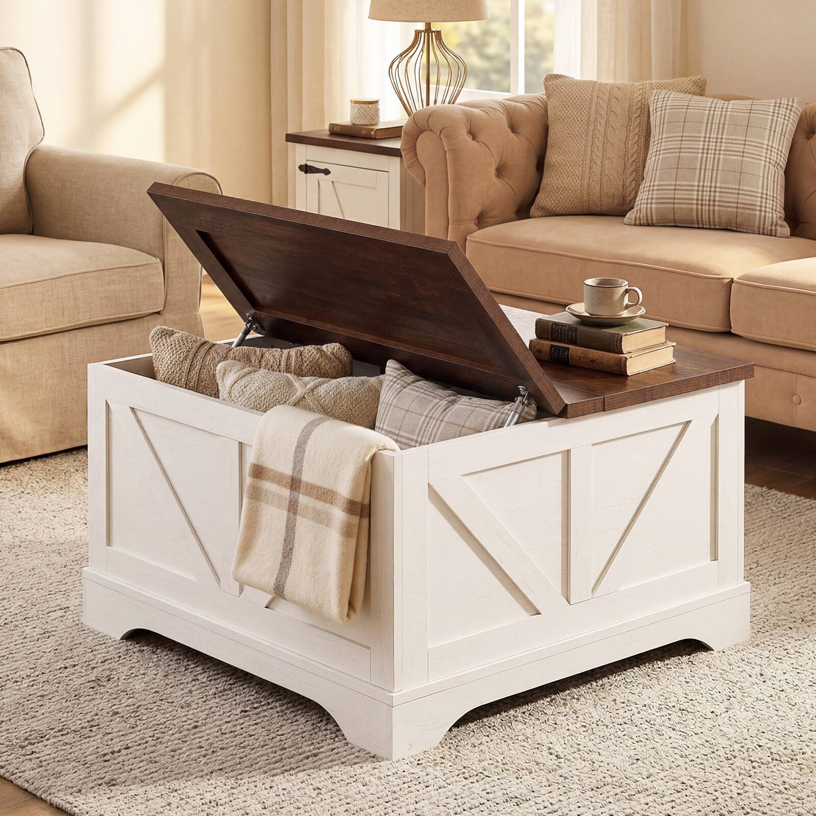 Alt View 9. Gymax - Gymax Farmhouse Lift Top Coffee Table w/ Lifting Tabletop & Hidden Compartment - White.
