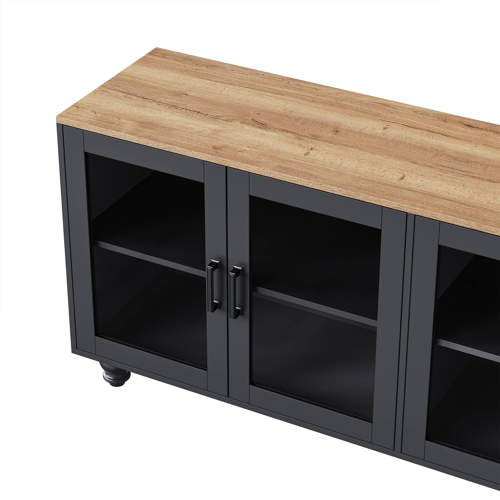 Alt View 5. CheryLife - 62.9 in. Black Farmhouse TV Stand with Tempered Glass Doors for TVs Up to 70" - Black.