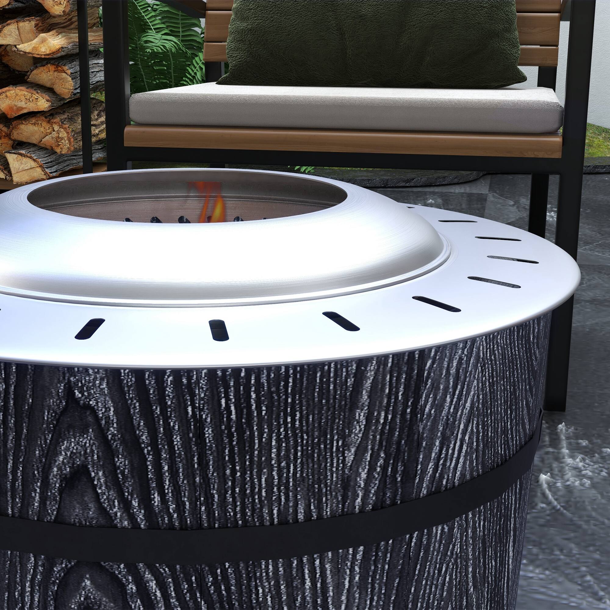 Alt View 5. Outsunny - Outsunny Smokeless Fire Pit with Fireproof Mat, 20" Barrel Style Portable Wood Burning Firepit - Black.