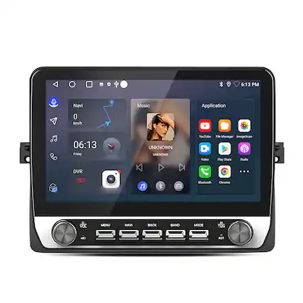 6:13 PM
Navi
0 km/h
06:13
Friday
UNKNOWN
UNKNOWN
YouTube
File Manager
ImageScan
Play Store
Radio
DVR
REC
Bluetooth
Chrome
Application
Music
UNKNOWN
UNKNOWN
VOL
MENU
NAVI
BACK
BAND
MODE
TUN
RST