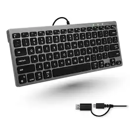 Macally - Small Wired Keyboard for Mac and PC (Dual USB C + A) - Save Space, 78-Key Layout with 13 Shortcuts, Type C - Space Gray