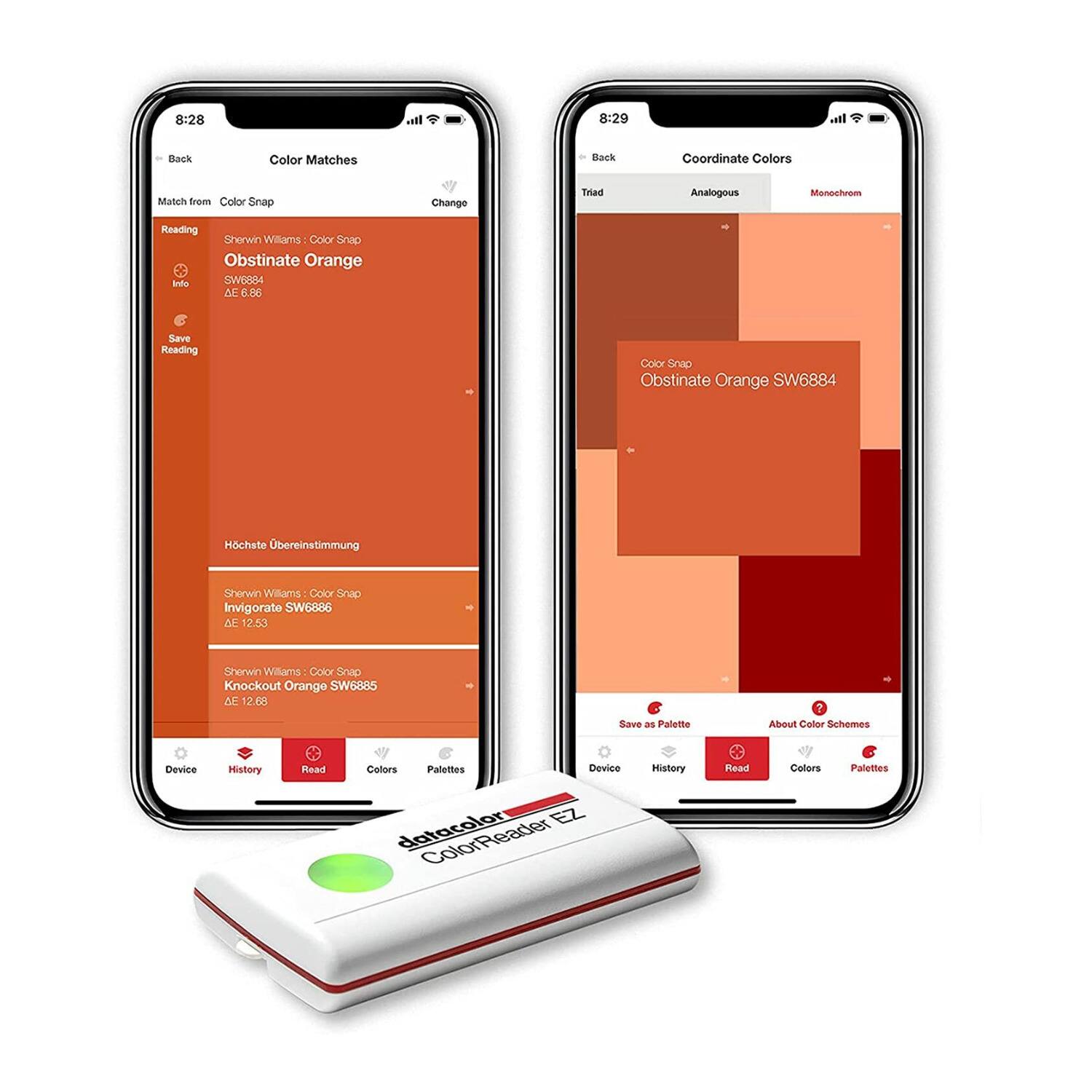 8:28 8:29 Back Color Matches Back Coordinate Colors Match from Color Snap Change Toad Analogous Monochrom Reading Sherwin Williams Color Snap Obstinate Orange SW6884 AE 6.86 Save Reading Color Snap Obstinate Orange SW6884 Hochste bereinstimmung Sherwin Williams Color Snap Invigorate SW6886 AE 12.53 Sherwin Williams Color Snap Knockout Orange SW6885 AE 12.62 Save as Palette ? About Color Schemes Device History Read Colors Palettes Device EZ datacolor ColorReader History Read Colors Palettes