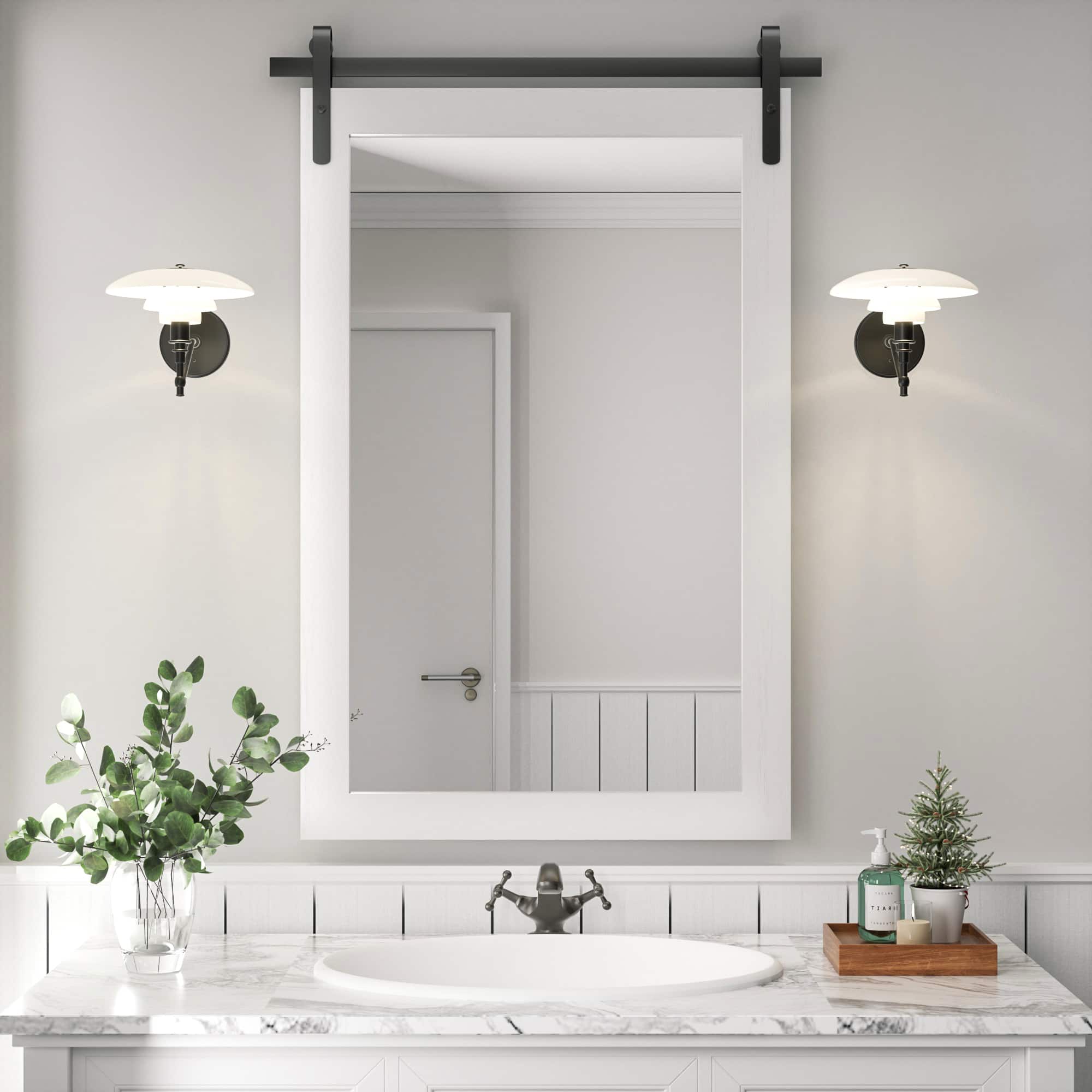 Front. PAIHOME - Rectangular Wall Mirror Waterproof Wood Frame Bathroom Mirror Modern Farmhouse Style Bedroom Living Room Decor - White - 24"x36".