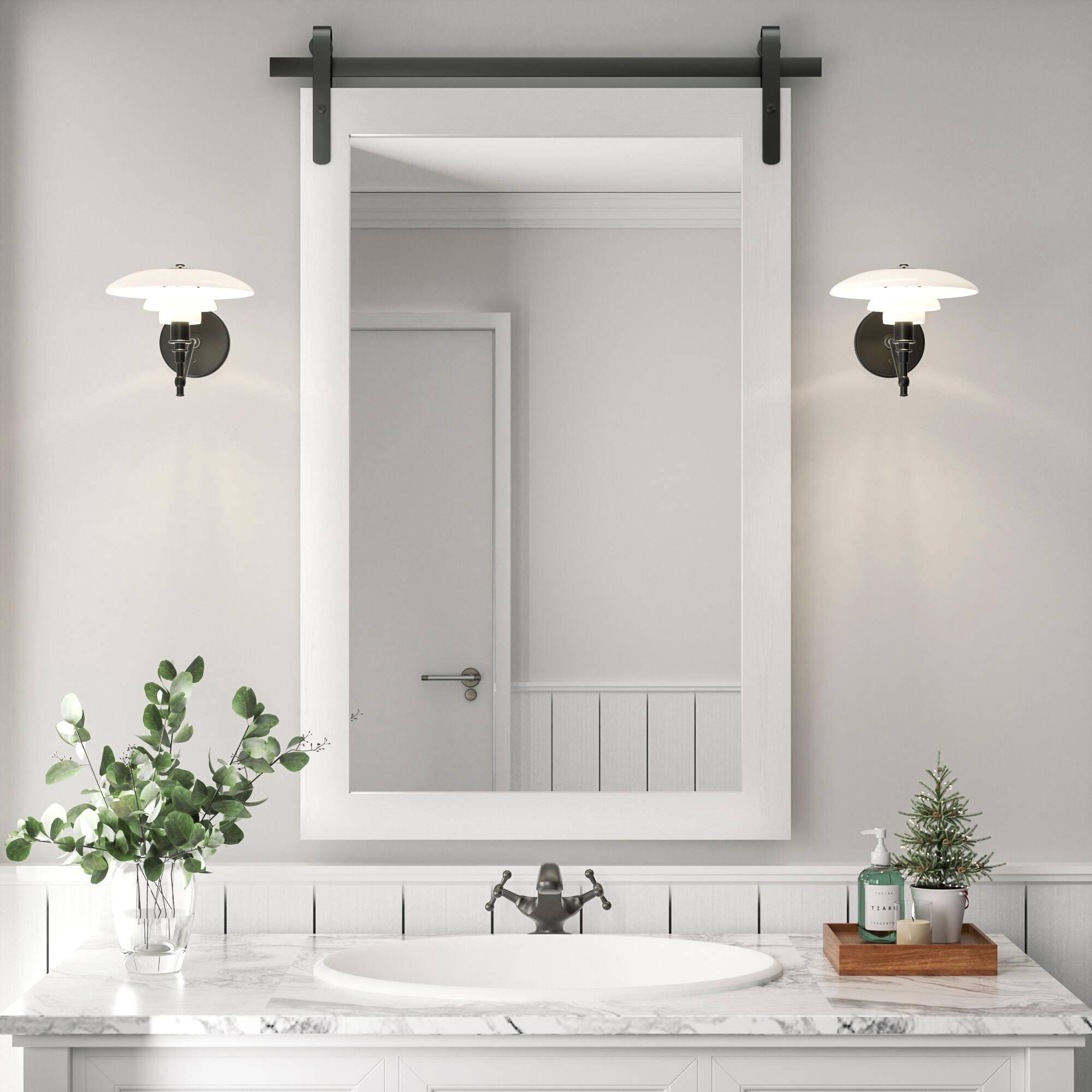 Front. PAIHOME - Rectangular Wall Mirror Waterproof Wood Frame Bathroom Mirror Modern Farmhouse Style Bedroom Living Room Decor - White - 24"x36".