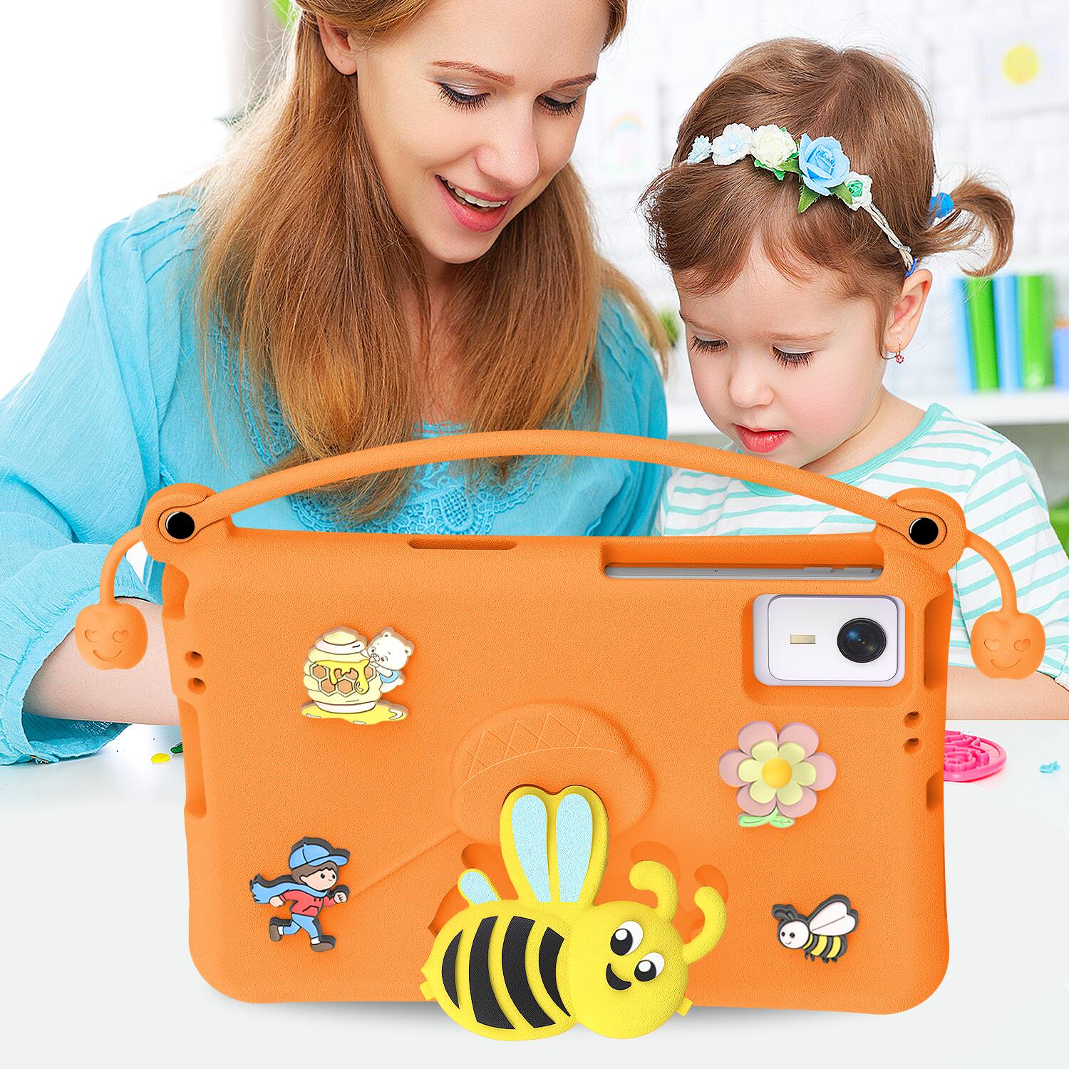 Alt View 4. Dteck - for Samsung Galaxy Tab S11 1"2025(X730/X736) Kids EVA Tablet Case, Cut Cartoon Folding Stand Shockproof Cover + Handle - Orange.