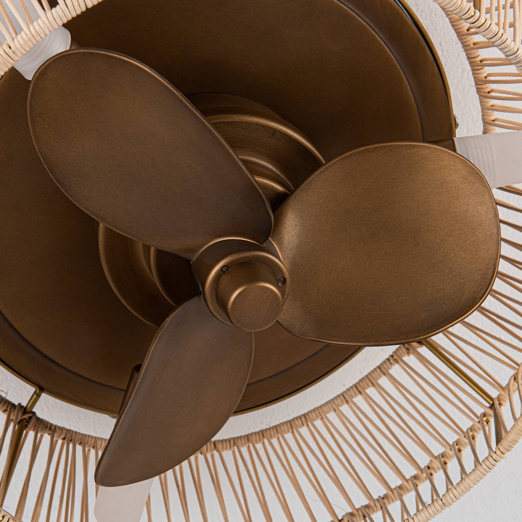 Alt View 6. Parrot Uncle - 13.5" Brushed Bronze Cage Low Profile Flush Mount Ceiling Fan with Lights and Remote - Bronze.