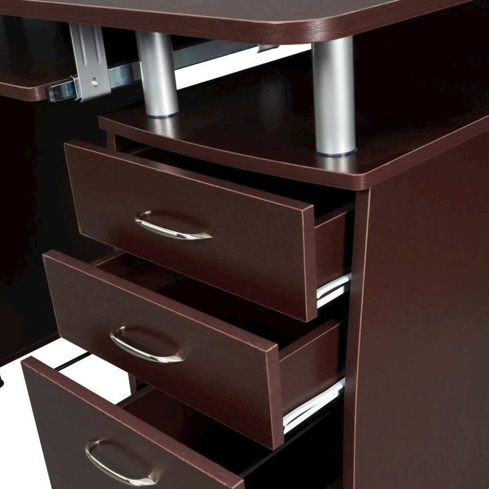 Alt View 7. FurniFact - Brown Home Office Desk with Storage 2 Drawers - Brown.