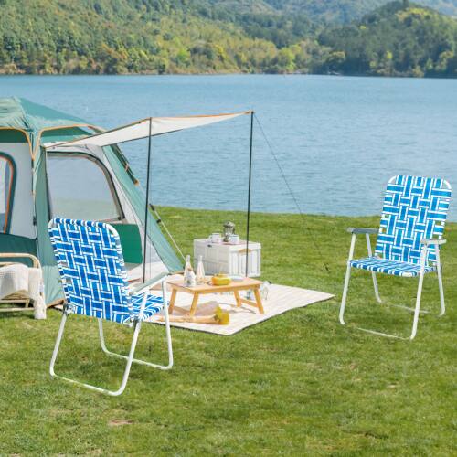 Alt View 7. Winado - 2PCS 37in Patio Lawn Chairs Folding, Webbed Folding, Beach, Portable Camping Chairs for In/Outdoor Yard Garden Beach - Blue.