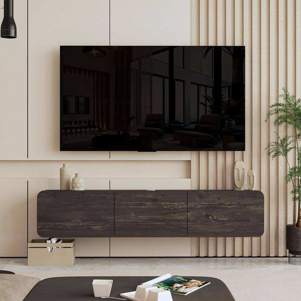 Left. Atelier Mobili - Floating TV Stand 65 inch for up to 80 inch TV - Black.
