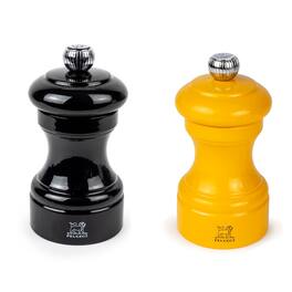 Peugeot - Bistro Pepper & Salt Mill Set, 4in - Adjustable Beechwood Mills, Black/Saffron - Black and Saffron Yellow