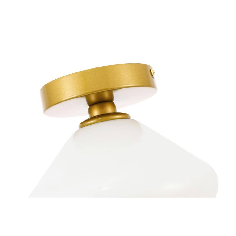 Alt View 1. Living District - Gene 1 light Brass and Frosted white glass Flush mount - Brass And Frosted White Glass.
