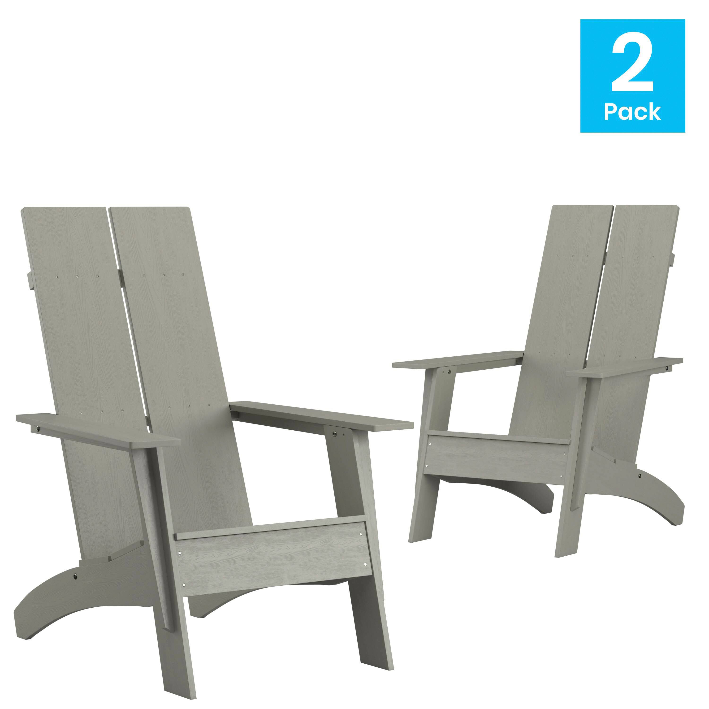 Alt View 1. Emma + Oliver - Set of 2 Modern Dual Slat Back Indoor/Outdoor Adirondack Style Chairs - Gray.