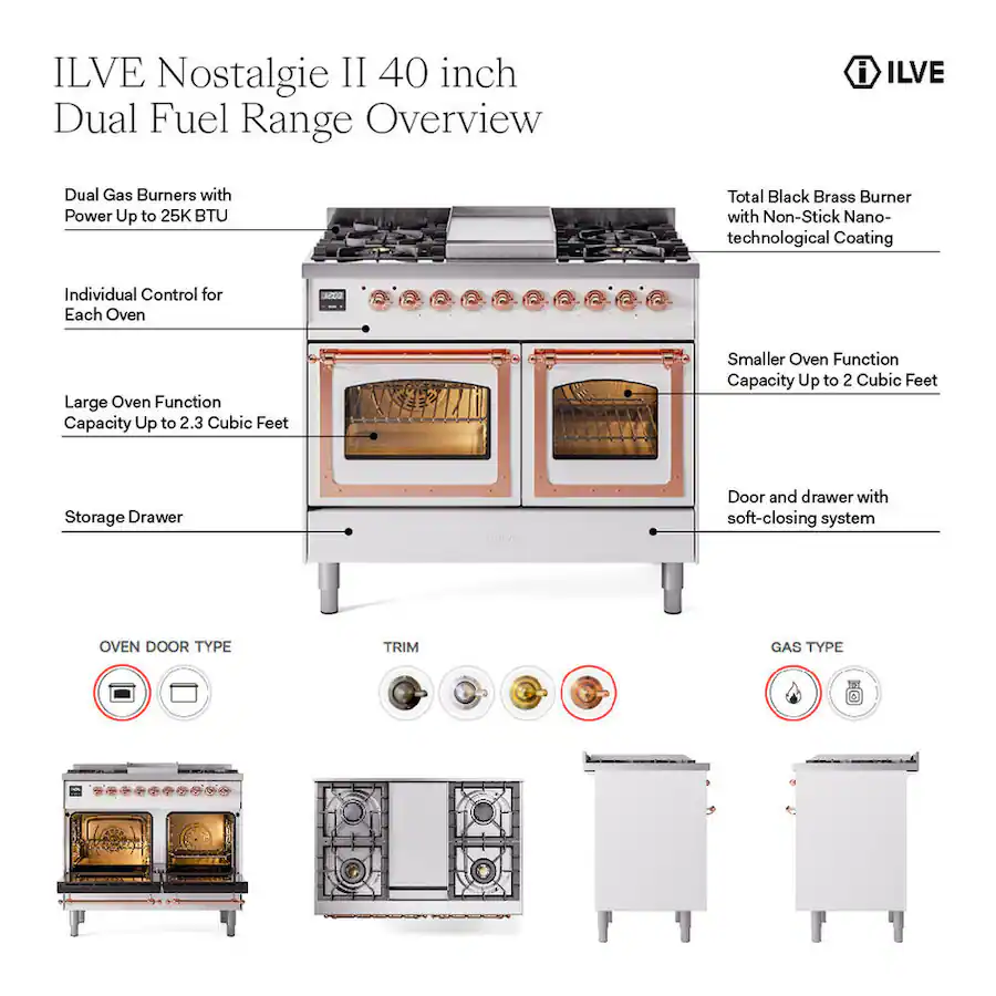 2 Range Dimensions ILVE Nostalgie II Series 40 in. Dual Fuel Range with 6 Sealed Burners ...