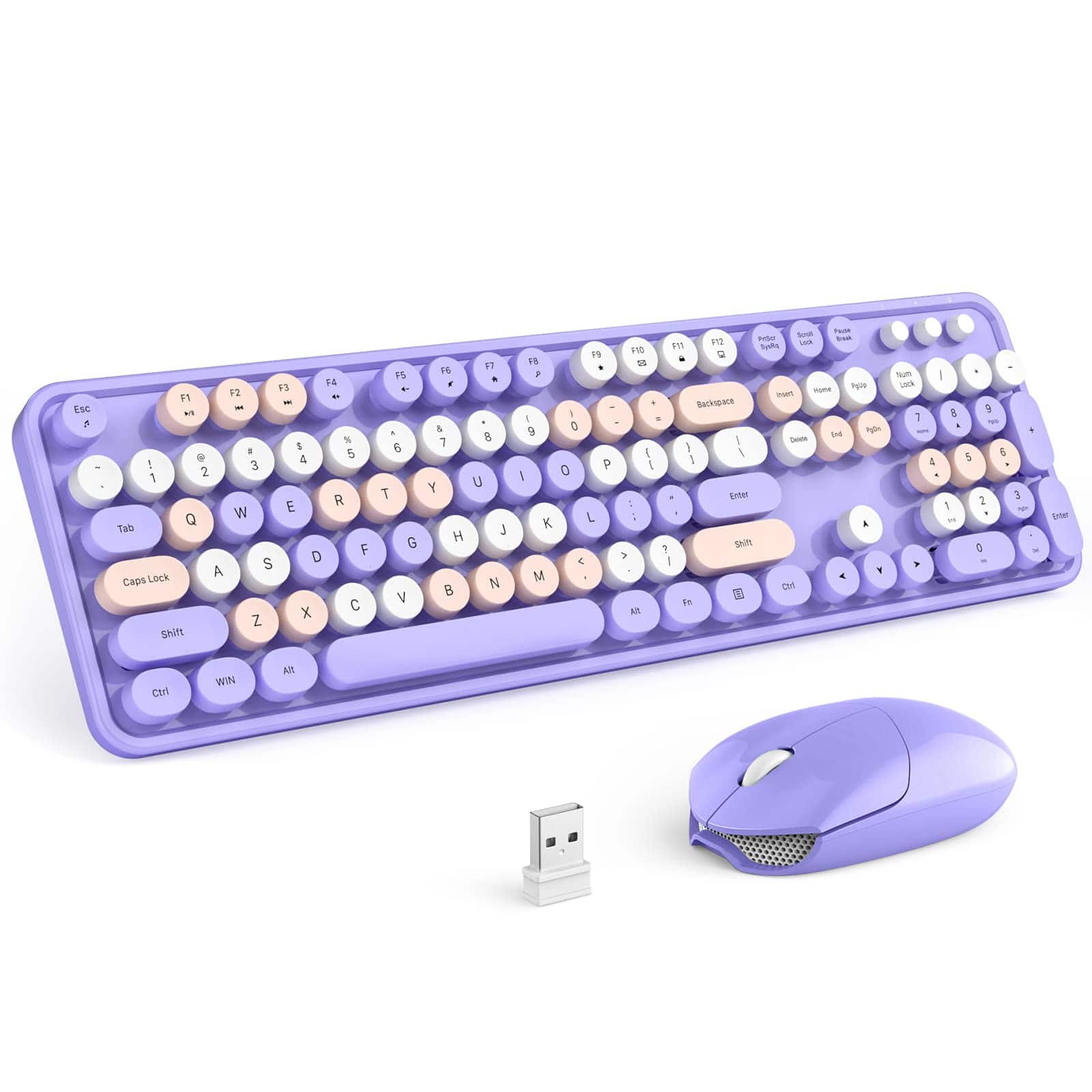 Live At Space - Wireless And Mouse Combo - White-darkblue Full-sized 2.4 Ghz 104 Keys Typewriter Flexible Round Keycap Optical For - E_purple colorful