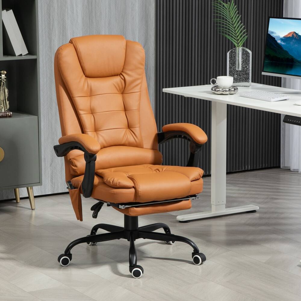 Alt View 6. Loheer - Loheer Massage Office Chair High Back Reclining Computer Chair with Footrest Light Brown - Light Brown.