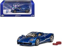CM Models - Pagani Utopia Blue Metallic with White Stripes 1/64 Diecast Model Car by CM Model - Blue Metallic and White