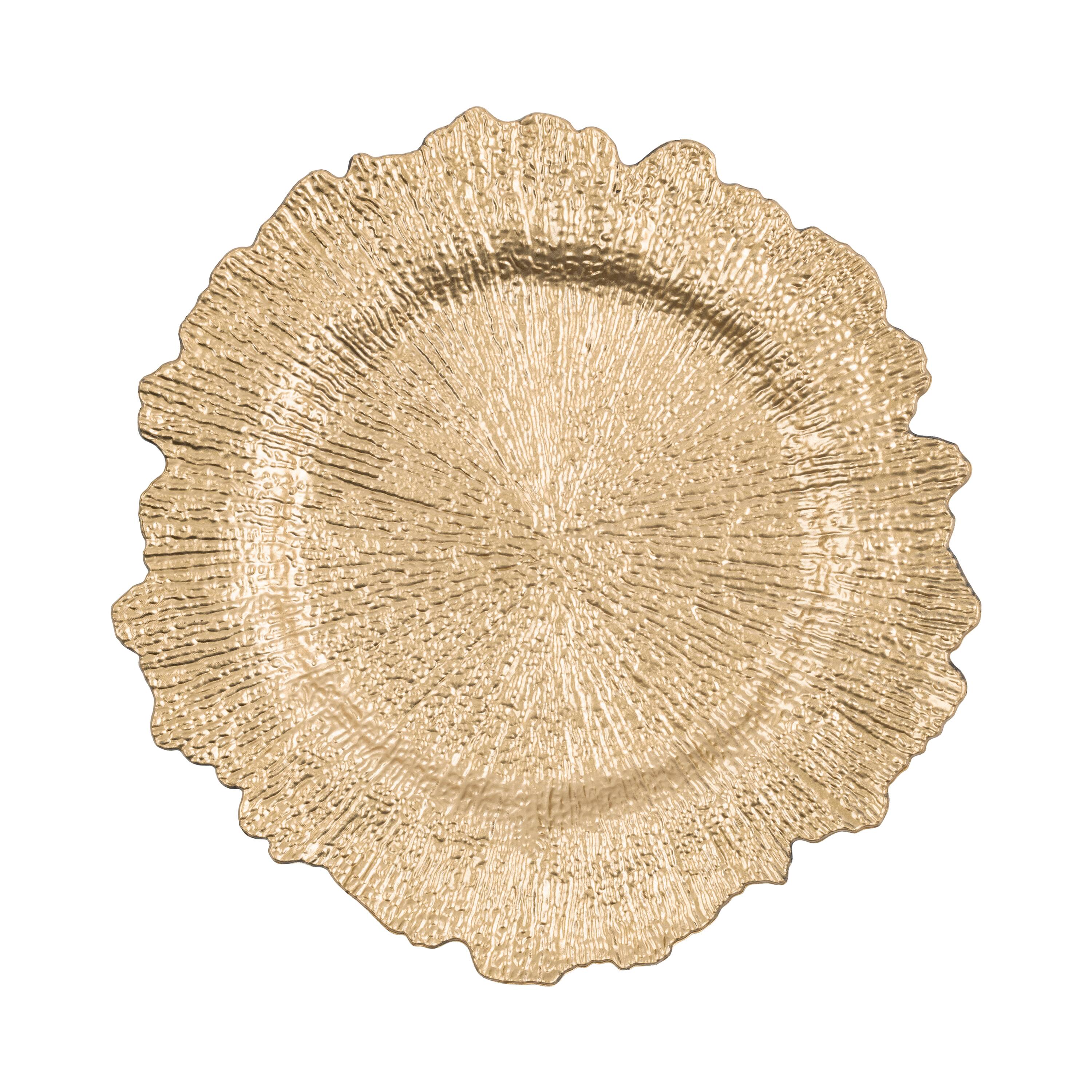 Angle. American Atelier - Reef Gold Glass 13"D Charger Plate 4-Piece Set - Gold.