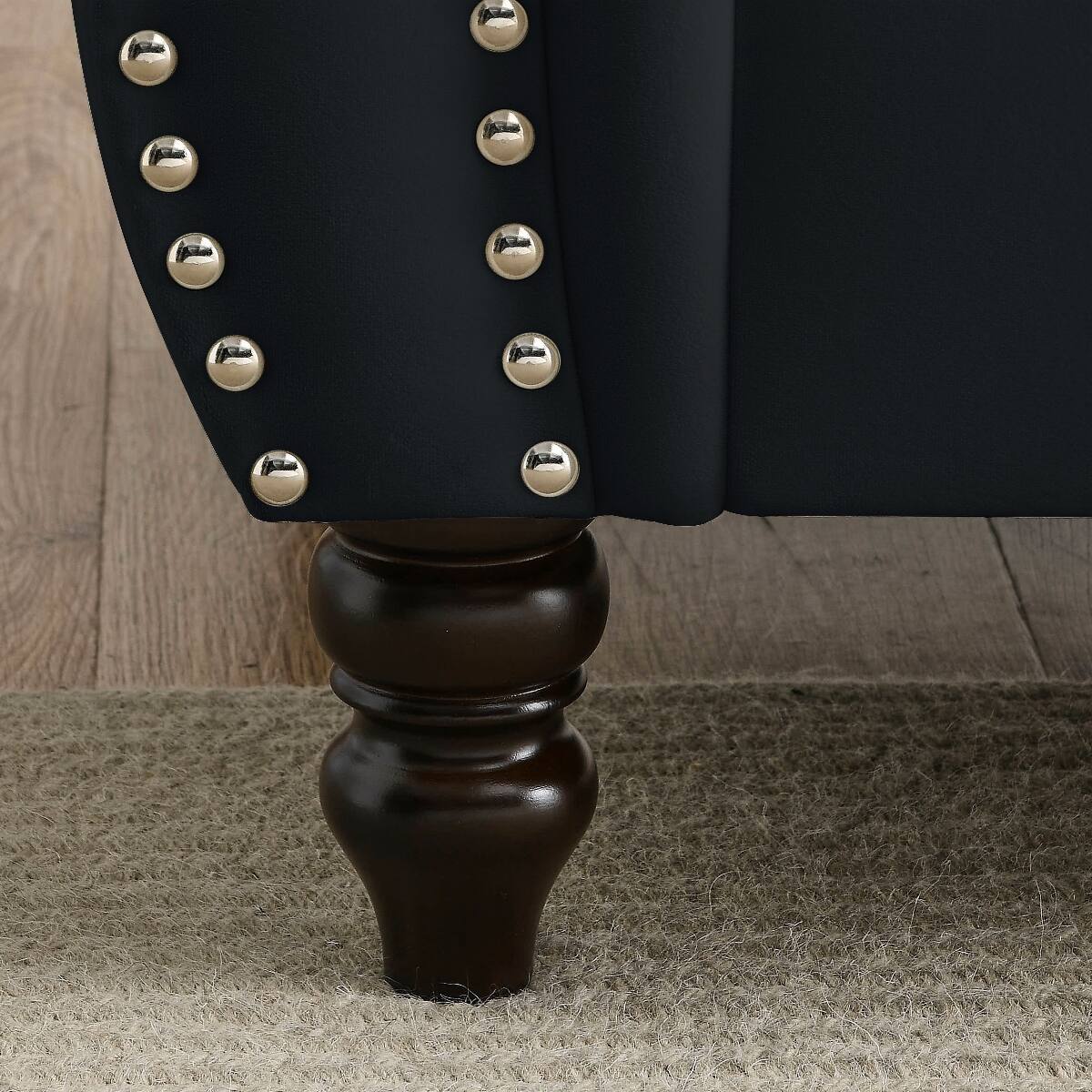 Alt View 4. Ropilly - Ropilly 80 Inch Black Velvet Chesterfield Sofa, 3 Seater Tufted Couch with Rolled Arms and Nailhead Trim - Black.
