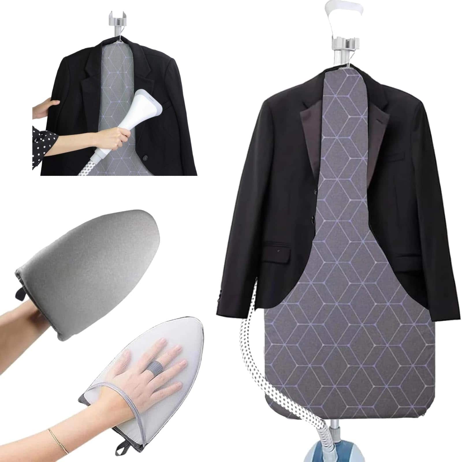 Vulpecula Spade - Steamer Board for Clothes - 35"x17.5" Hanging Steamer Board with Ironing Glove, Over Door Foldable Steam Stand, 360°