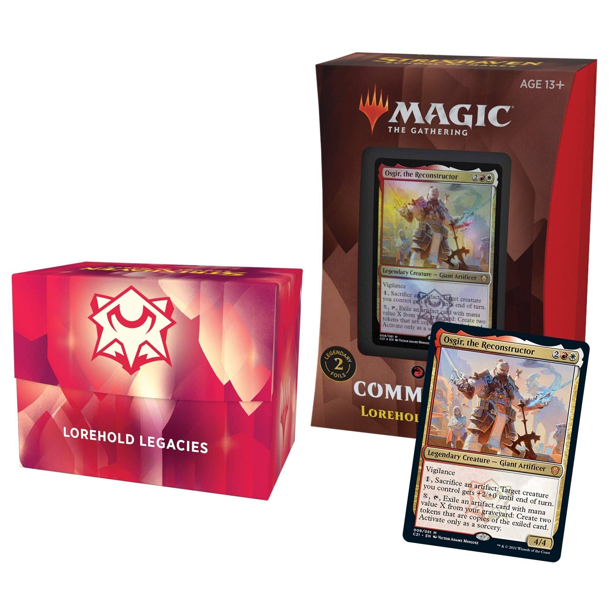 MAGIC THE GATHERING

AGE 13+

LOREHOLD LEGACIES

Osgir, the Reconstructor

Legendary Creature — Giant Artificer

Vigilance

2 Mana

1, Sacrifice an artifact you control: Target creature you control gets +2/+0 until end of turn.

X, Exile an artifact card with mana value X from your graveyard: Create two tokens that are copies of the exiled card. Activate this ability only any time you could cast a sorcery.