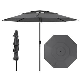 Costway - 10 ft 3-tier Vented Patio Umbrella Large Market Table Umbrella Outdoor Sun Shade - Gray