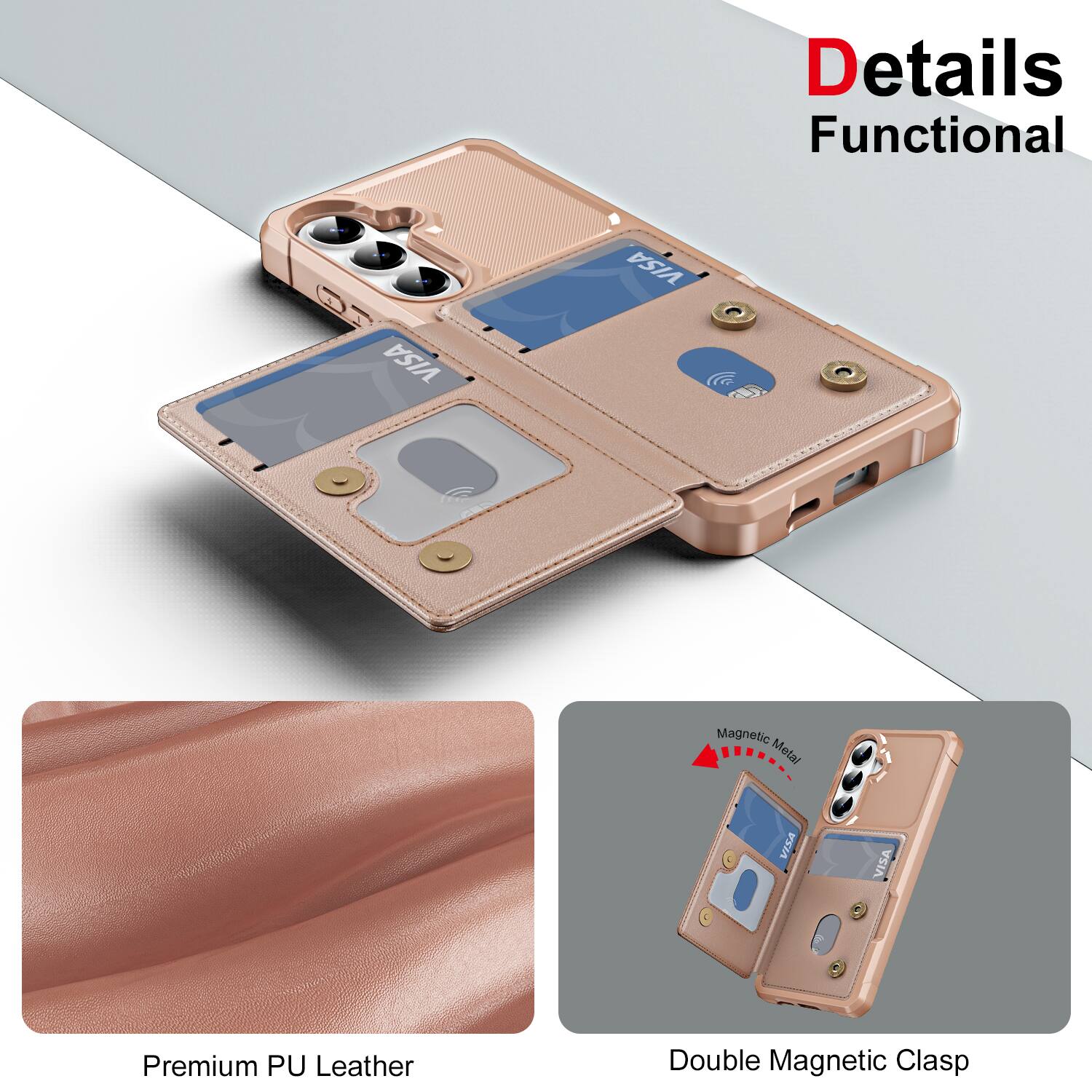 Details  
Functional  

Premium PU Leather  

Double Magnetic Clasp